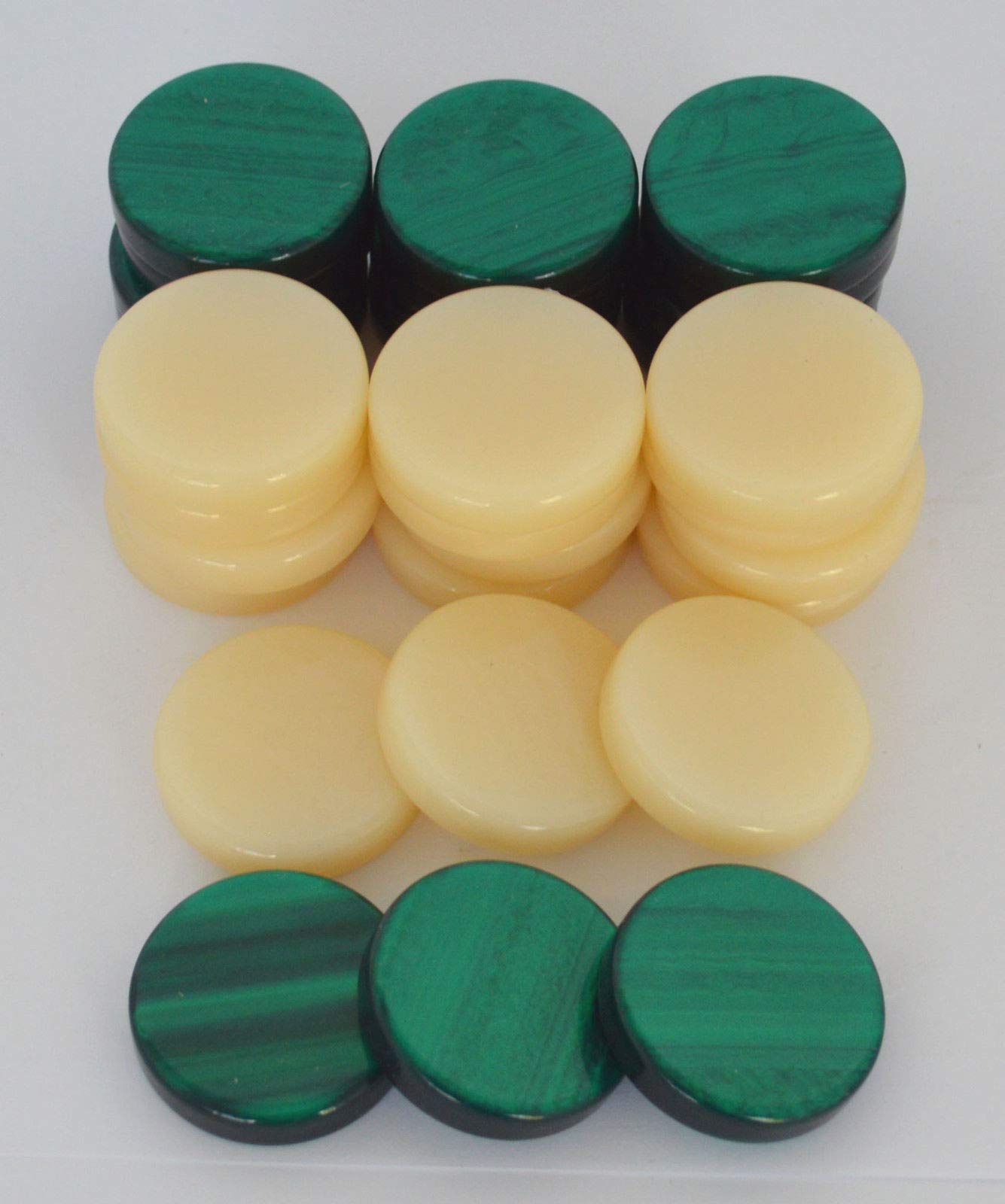 Manopoulos30 Acrylic Backgammon Checkers - Chips Green & Ivory 1.4 inches