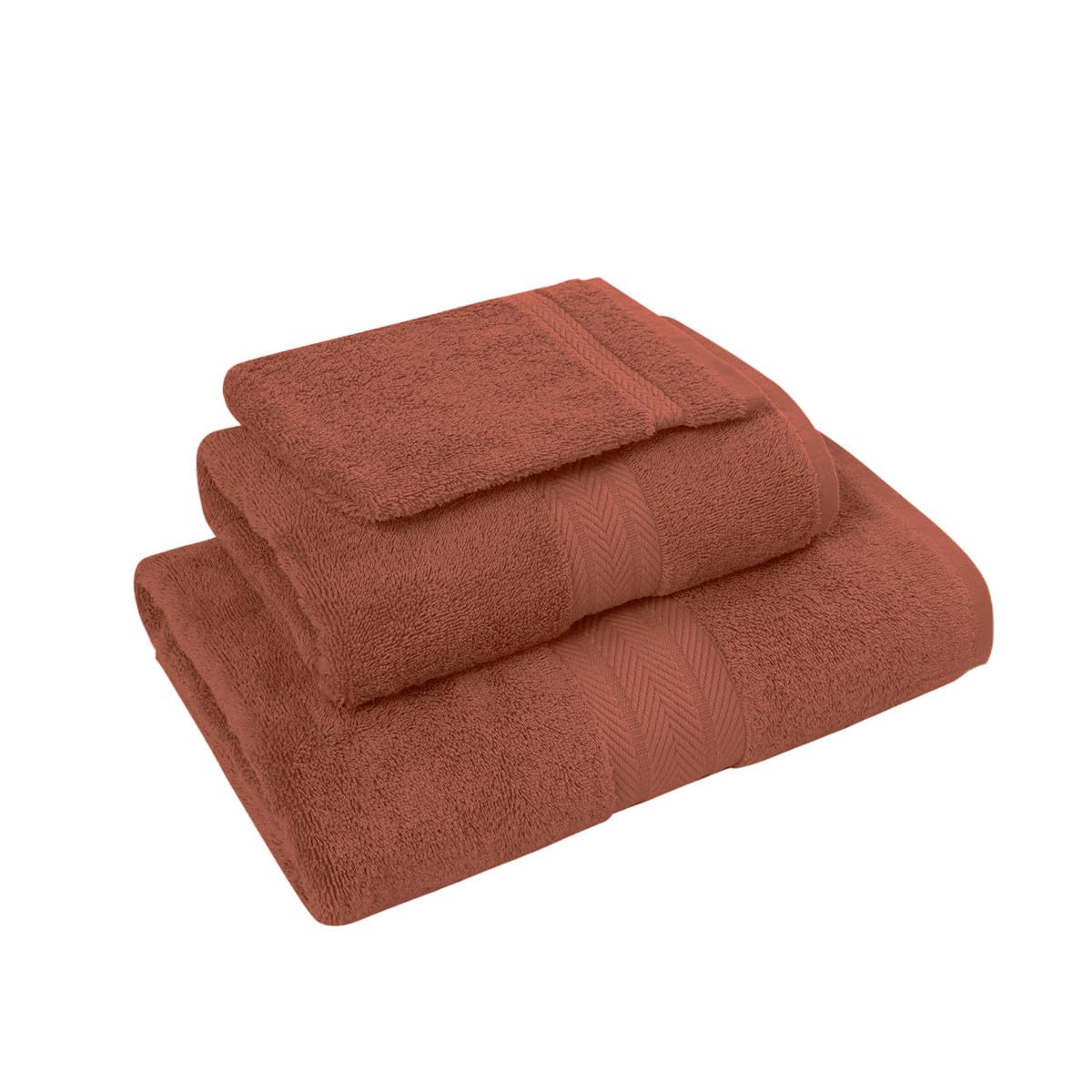 Sensei Maison - Ensemble de Bain 3 pièces (1 Drap de Bain + 1 Serviette de Toilette + 1 Gant) Luxury - - Terracota