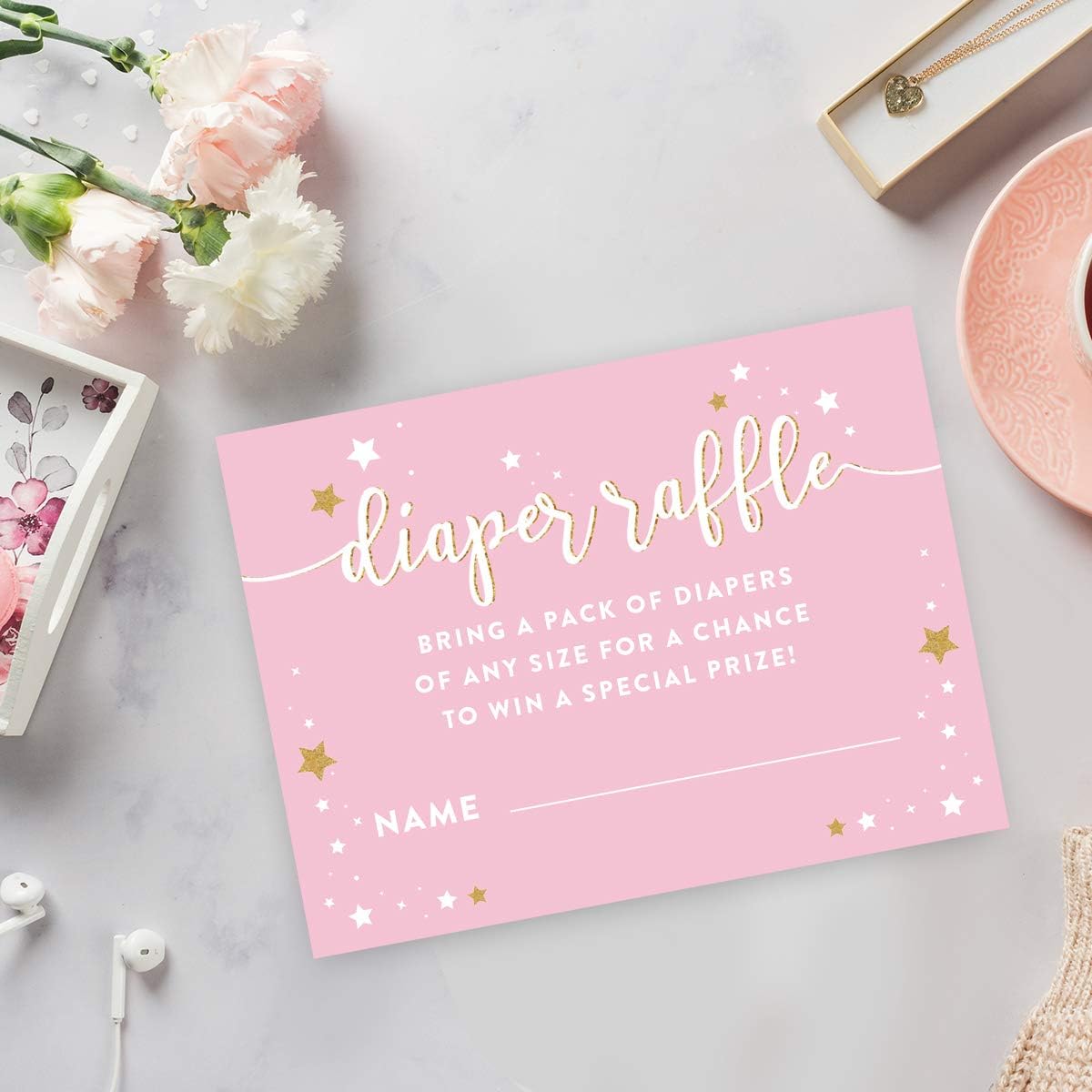 Andaz Press Twinkle Twinkle Little Star Pink Baby Shower Collection, Diaper Raffle Cards, 30-Pack, Games Activities and Decorations