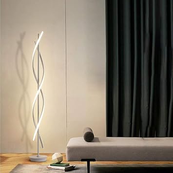 Floor Lamp, Dimmable LED Spiral Floor Lamp with Remote Control | Eye Protection Reading Lamp, 3-Level Dimmable 3 Color Temperatures | Ideal for Living Rooms, BedroomsWhite