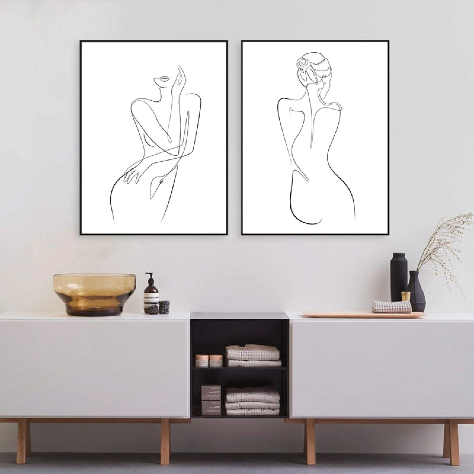 Póster minimalista de líneas abstractas para dormitorio lienzo de mujer 50x75cm sin marco 2pcs 8
