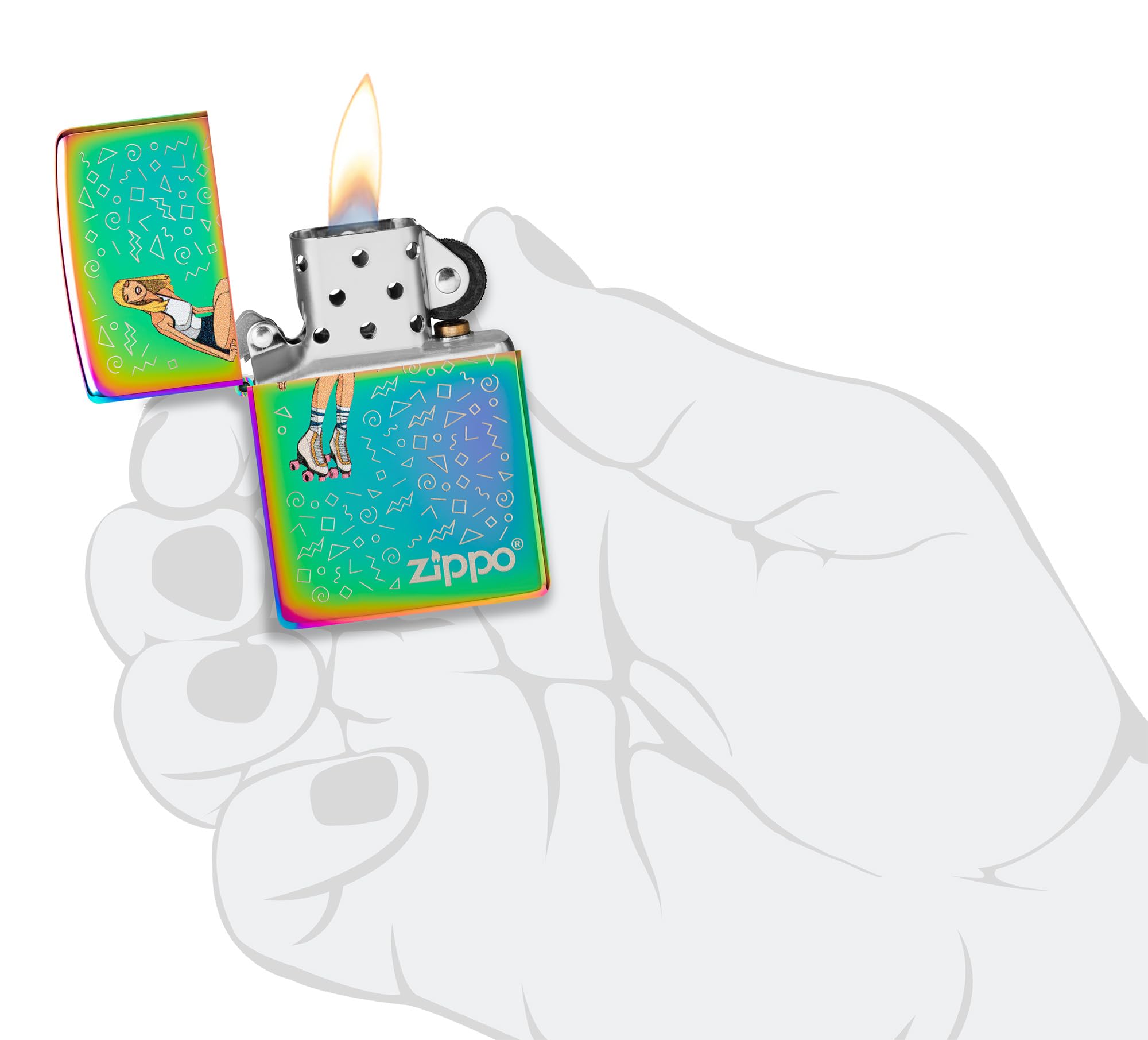 Zippo Encendedor a Prueba de Viento - Roller Skate Girl - Acabado Multicolor, Grabado Láser - Recargable - Reutilizable - Diseño a Prueba de Viento - Caja de Regalo - Hecho en EEUU