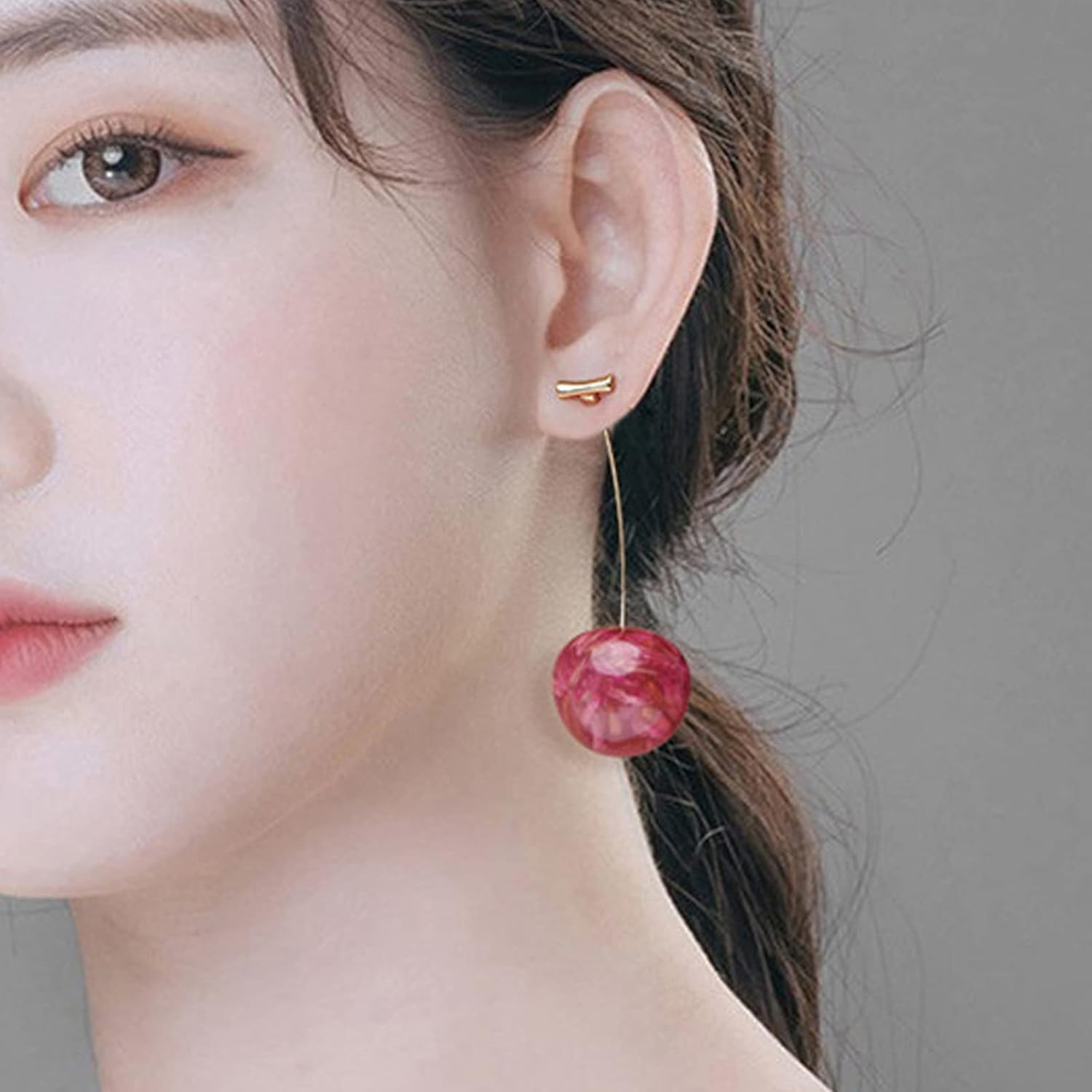 Cherry Earrings for Women 3D Red Crystal Simulation Cherry Drop Earrings Sweet and Lovely Light Weight Fruit Earrings Tassel Earrings Jewelry - Image 2