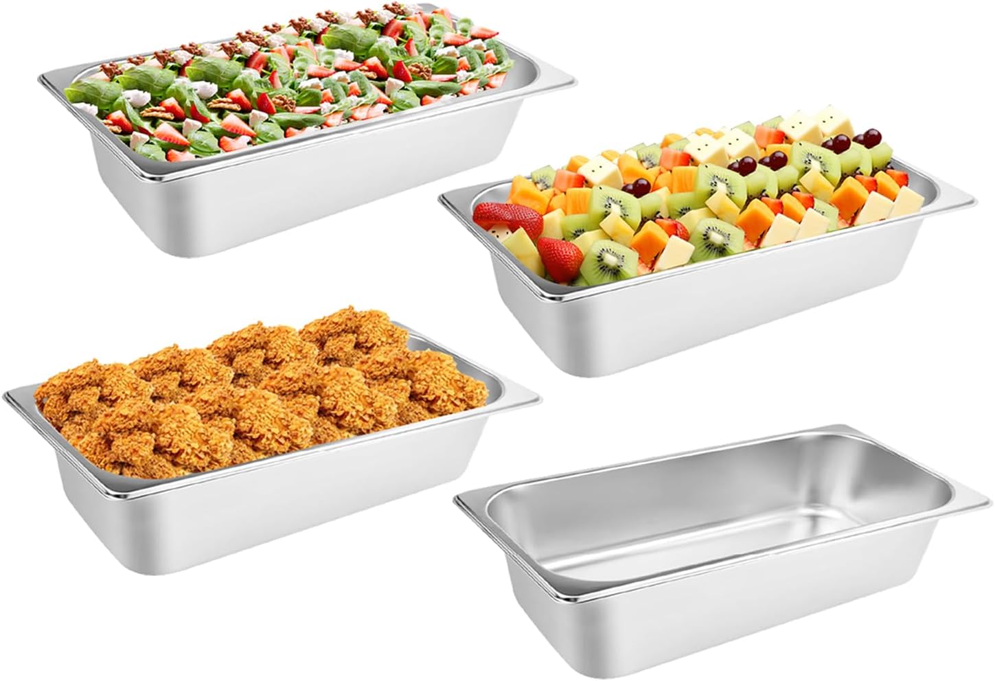 4 Pack Hotel Pans Half Size, 4" Deep 1/1 Size Stainless Steel Steam Table Pan Catering Food Pan, Breading Tray Batter Pans for Hotel, Restaurant Supplies, Party, Buffet & Event Catering 4 PACK 1/1 SIZE