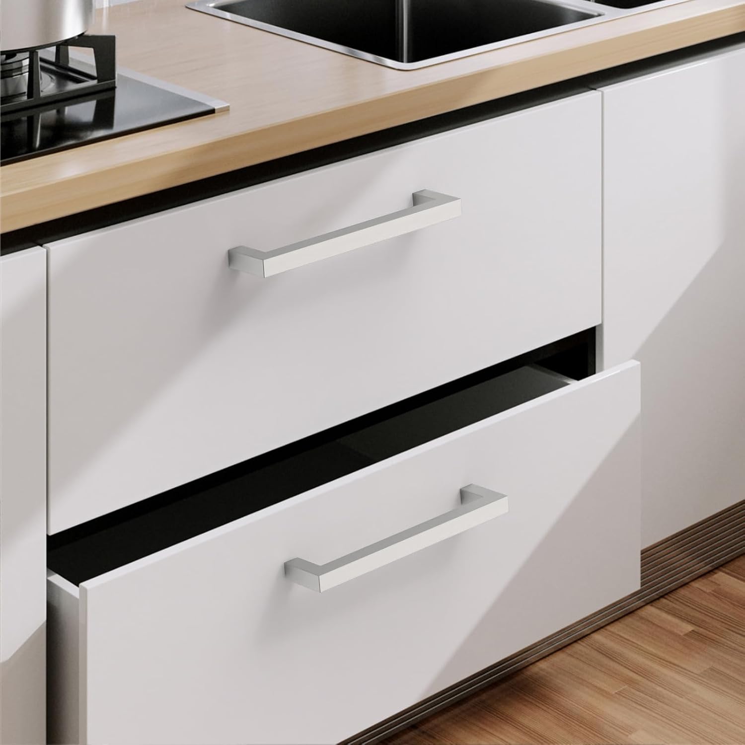 9BUILD 10 Pack Nickel Cabinet Pulls - 6.25 Inch Brushed Nickel Kitchen Handles