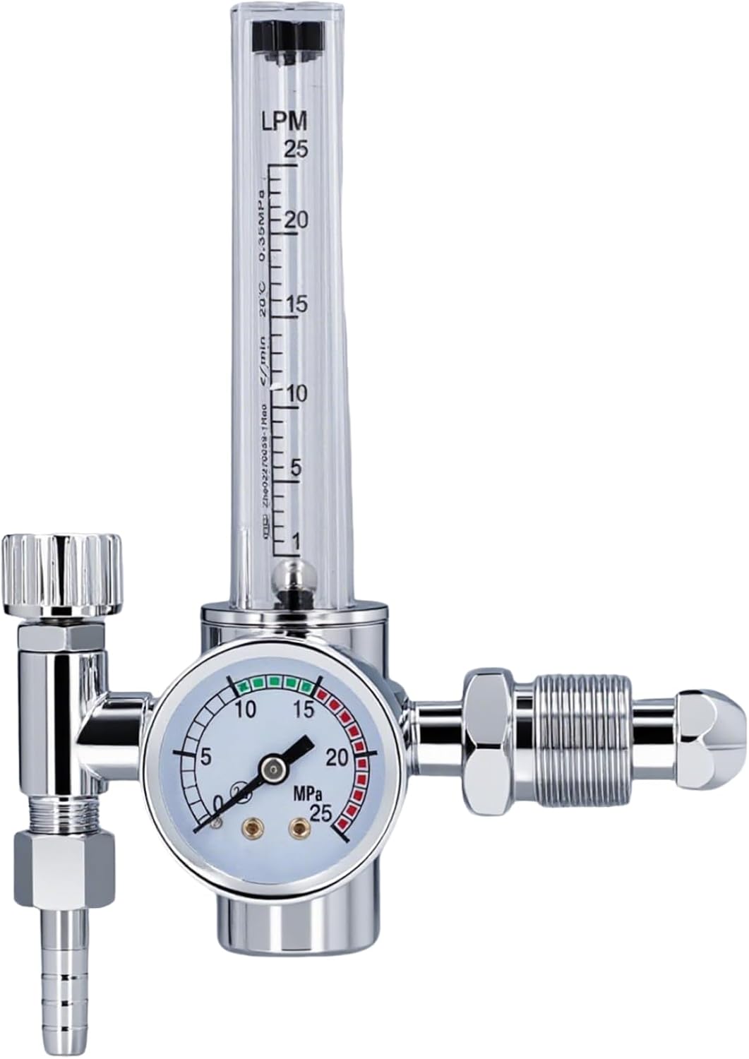Adjustable 0-25 L/min Argon Gas Flowmeter Regulator, Zinc Alloy Body, Inlet G5/8" Outlet 12mm Hose barb, Cylinder Mount, for MIG TIG Welding (G5/8" Male)
