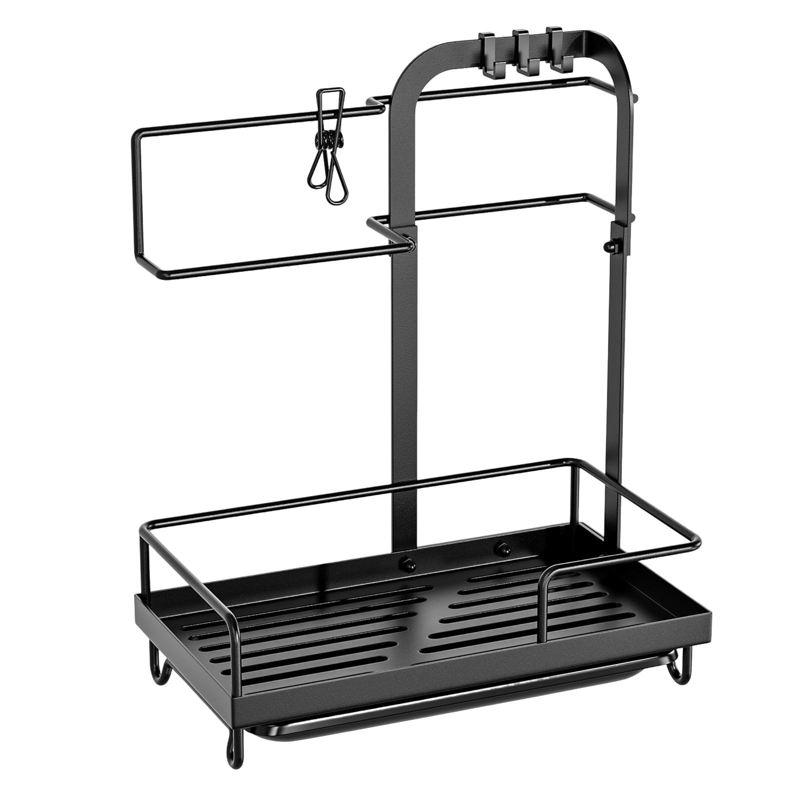 APGLSXY Iron Sink Organizers Shelf with Towel Rack Hook Detachable Tray for Commercial Homes Kitchen Sponge Brush Cloth Storage Rustsproof Stainless Steel Sink Organizers