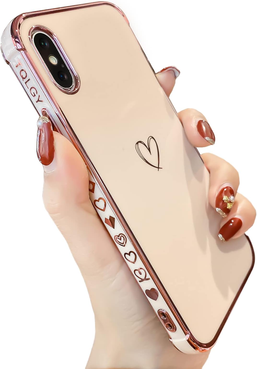 TQLGY Compatible with iPhone X/iPhone Xs Case Cute, Luxury Electroplate Edge Bumper Case, Full Camera Lens Protection Raised Reinforced Corners iPhone X/XS Case (5.8 inch) - Pink