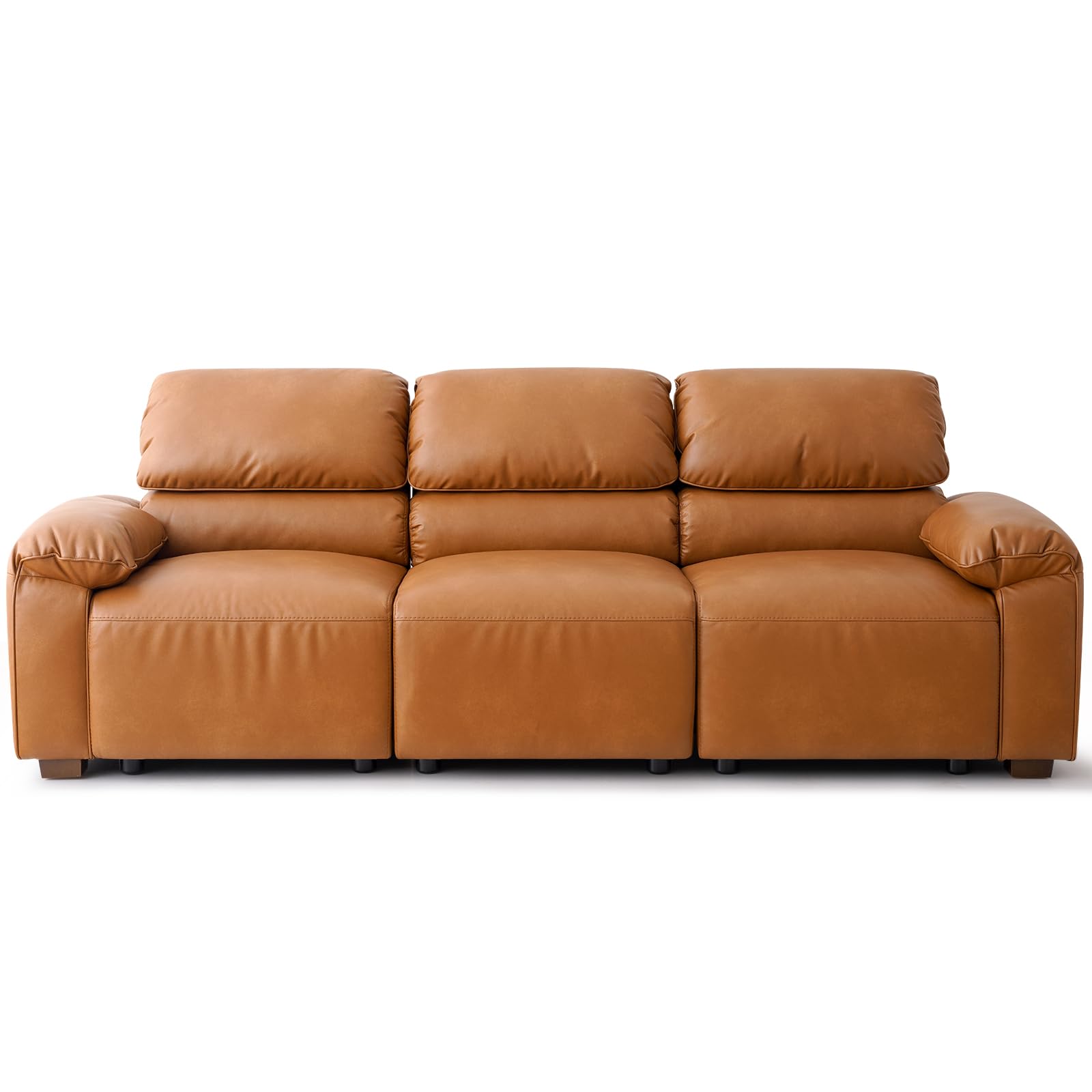 95" 3-Seater PU Faux Leather Couch Modular Sectional Sofa Oversized Mid-Century Modern Comfy Couches with Extra Deep Seats Wide Arm for Living Room,