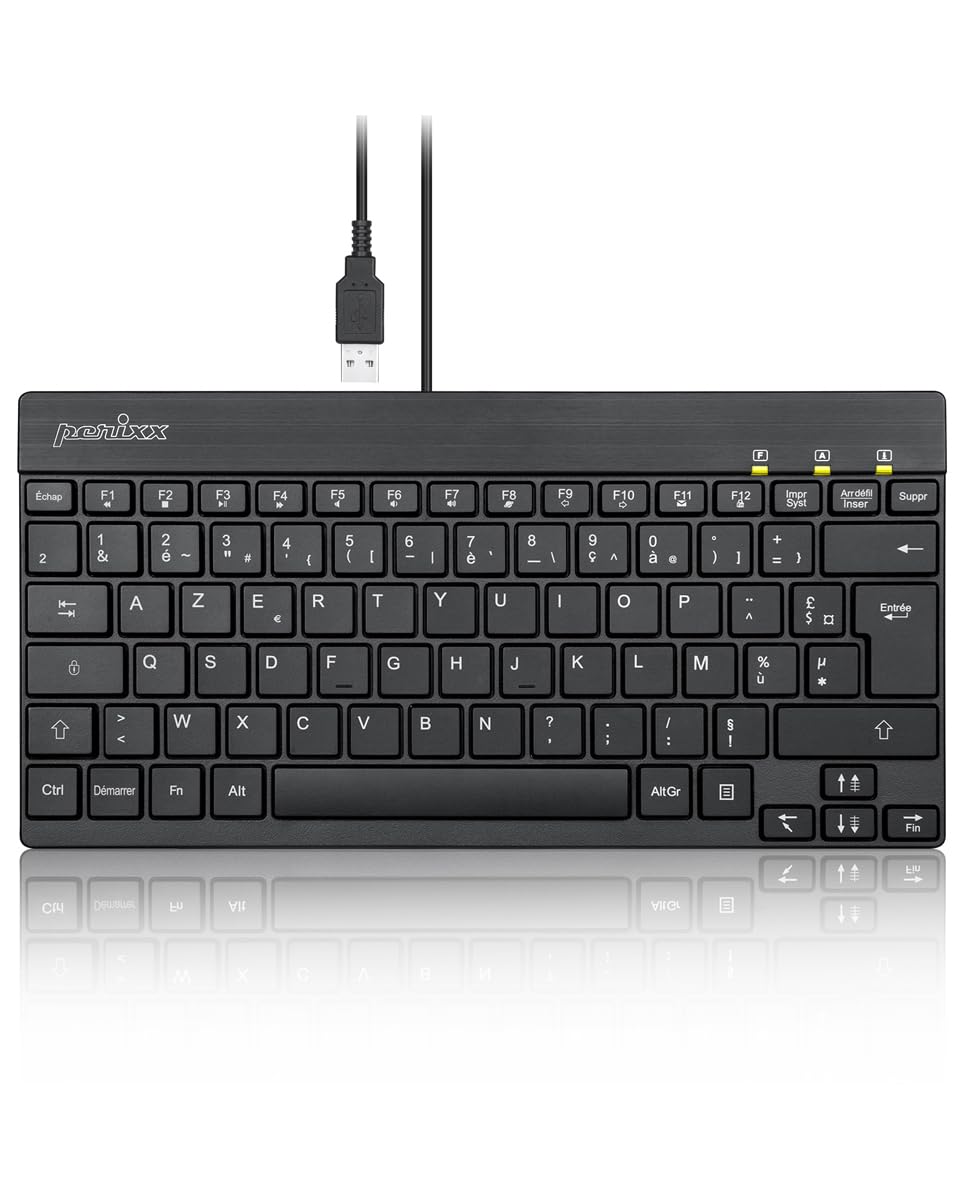 Perixx PERIBOARD-426 Mini Keyboard with USB Cable, French AZERTY, Black