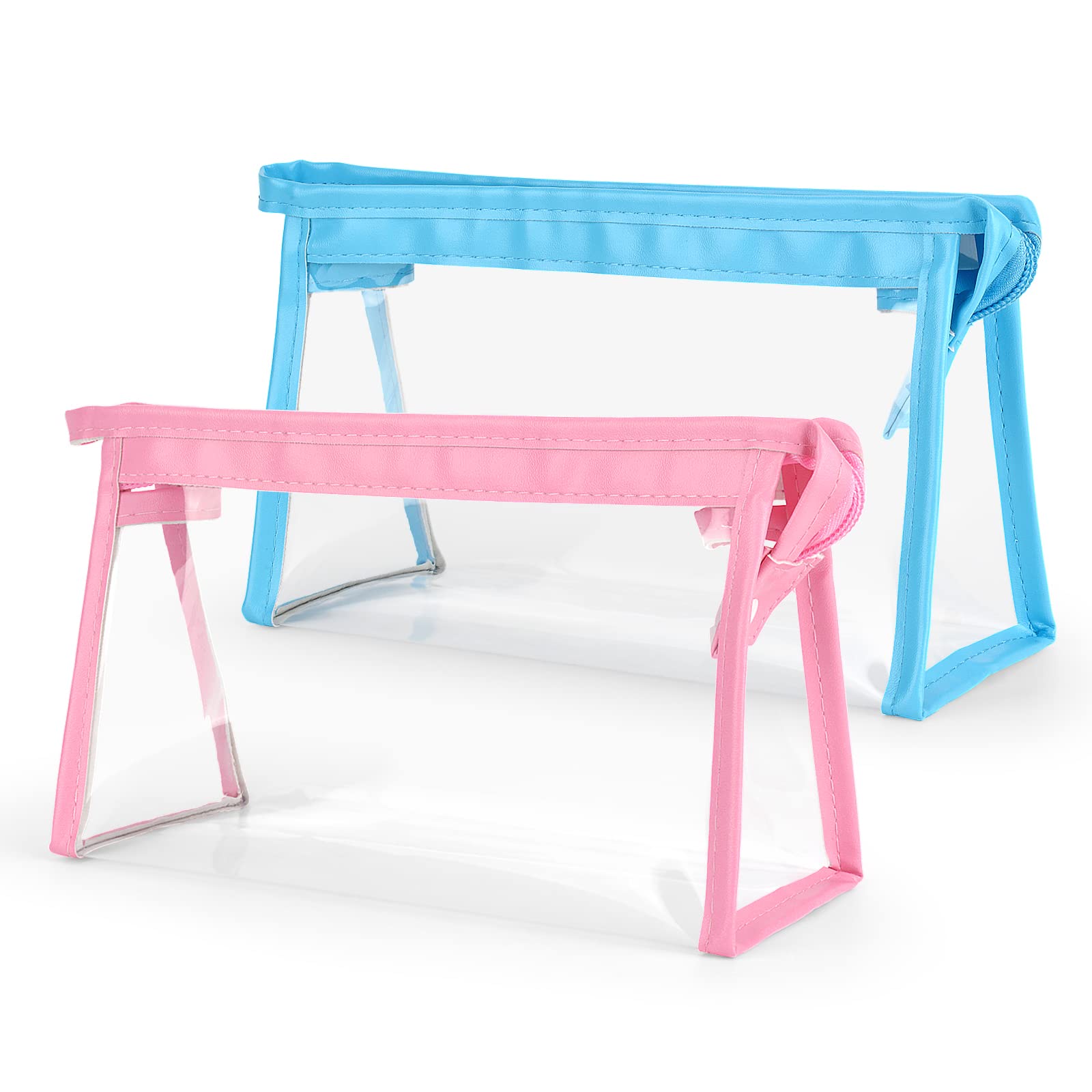 Maomaoyu Estuche de Lápices Transparente,2 Estuches de PVC Transparentes e Impermeables de Gran Capacidad e Impermeables, Bolsa Organizador de Maquillaje Transparente Cosméticos PVC, Rosa+Azul