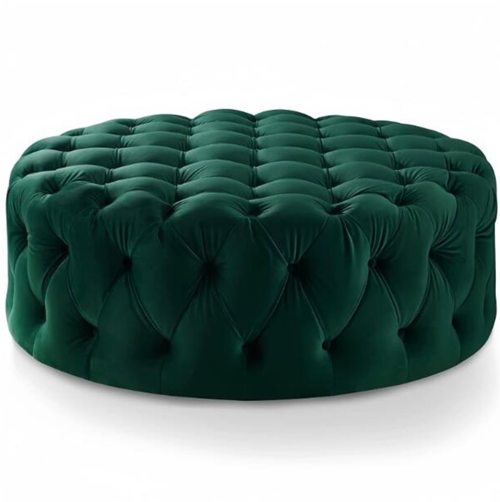 Pouf velours rond capitonné pour créer un coin lecture cosy dans votre salon
