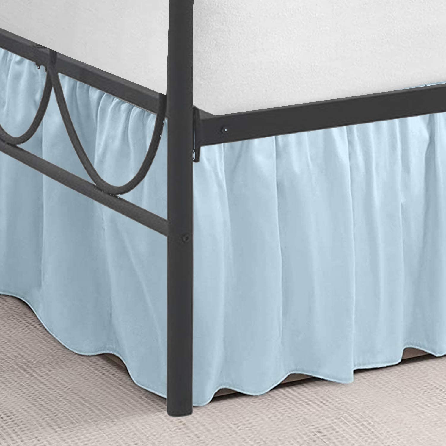1800 Count Microfiber Ruffle Bed Skirt Three Sided Coverage Shrinkage and Fade Resistant Dust Ruffle Bed Skirt with Platform, 12 Inch Drop King- 78x84 Inch_(Light Blue)