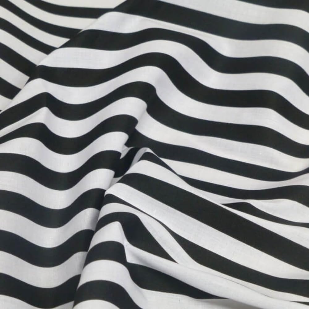 Oh Sew Crafty Limited Black Polycotton Fabric Stripe 12Mm Candy Stripes (Sold Per Metre) (Black)