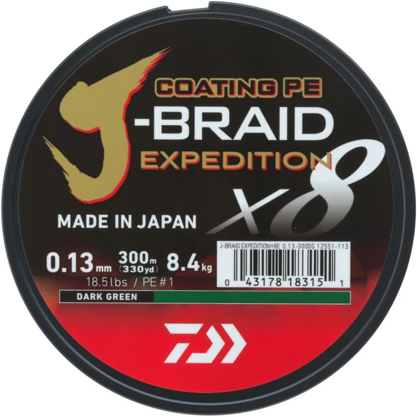 J-Braid Expedition X8E, 300m, Dark Green, Braided Fishing Line