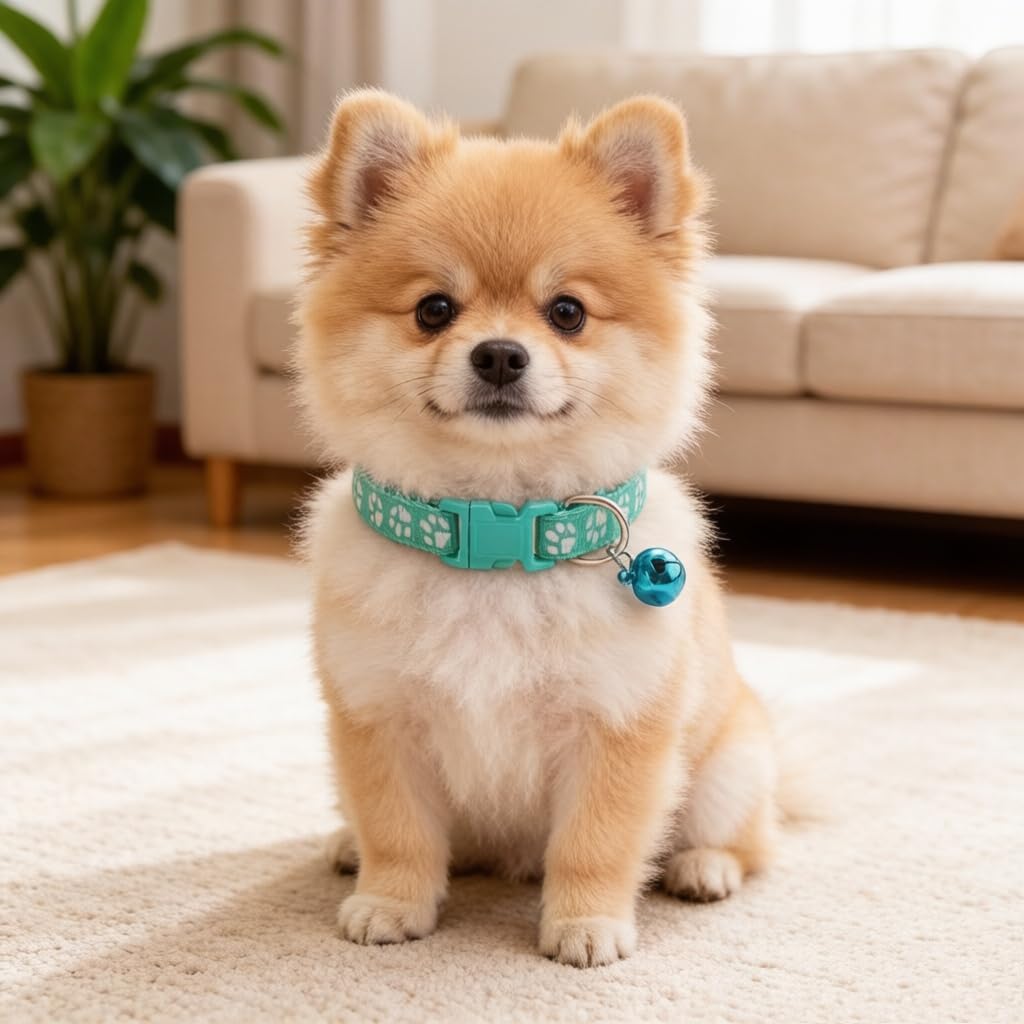 XS Dog Collar with Bell, Puppy Leash Nylon Cat Collars with Bell, Light Green image 5