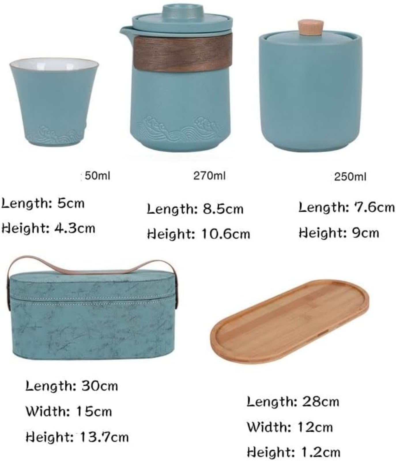 Przenośny ceramiczny podróżny zestaw do herbaty, chiński zestaw czajniczek Gongfu ze stali nierdzewnej, 4 małe filiżanki, odporna na wstrząsy torba do przenoszenia, drewniany pierścień zapobiegający