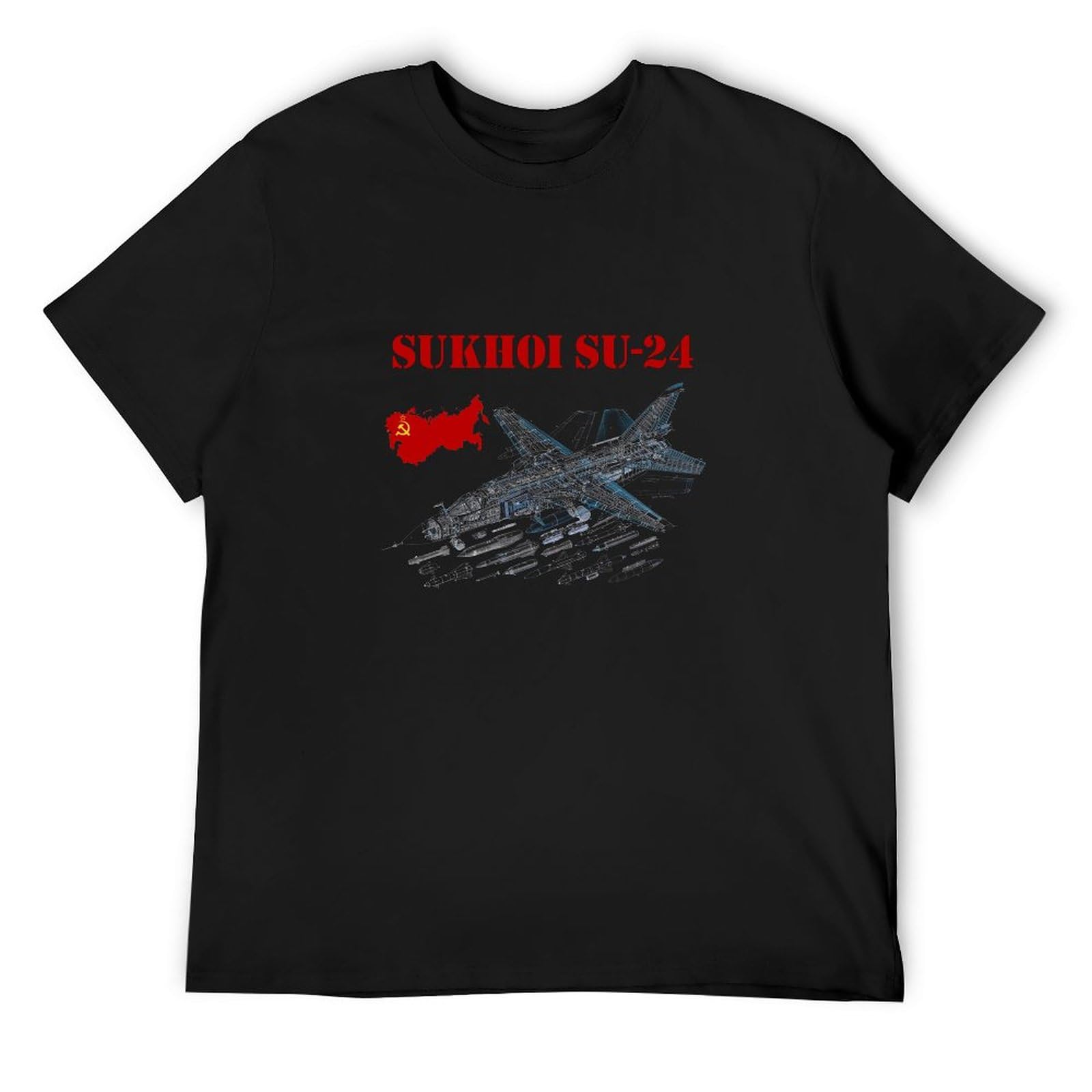 Handmade Noodles Sukhoi Su-24 Air Fighter Aircraft Jet Flugzeug Blueprint USSR Russia Classic Breathable T Shirt Black S