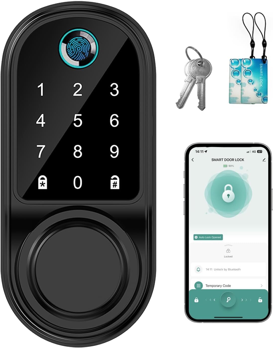 Smart Fingerprint Door Lock, Keyless Biometric Deadbolt with App Control & Auto Lock, IP66 Waterproof Digital Touchscreen Keypad, Easy Install - Home