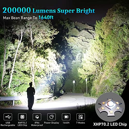 Flashlights High Lumens Rechargeable, 200000 Lumens Super Bright Led Flashlight, 7 Modes With Cob Work Light, Ipx6 Waterproof, Handheld Powerful Flash Light For Hu∩Ting, Camping, Emergencies #TOP1