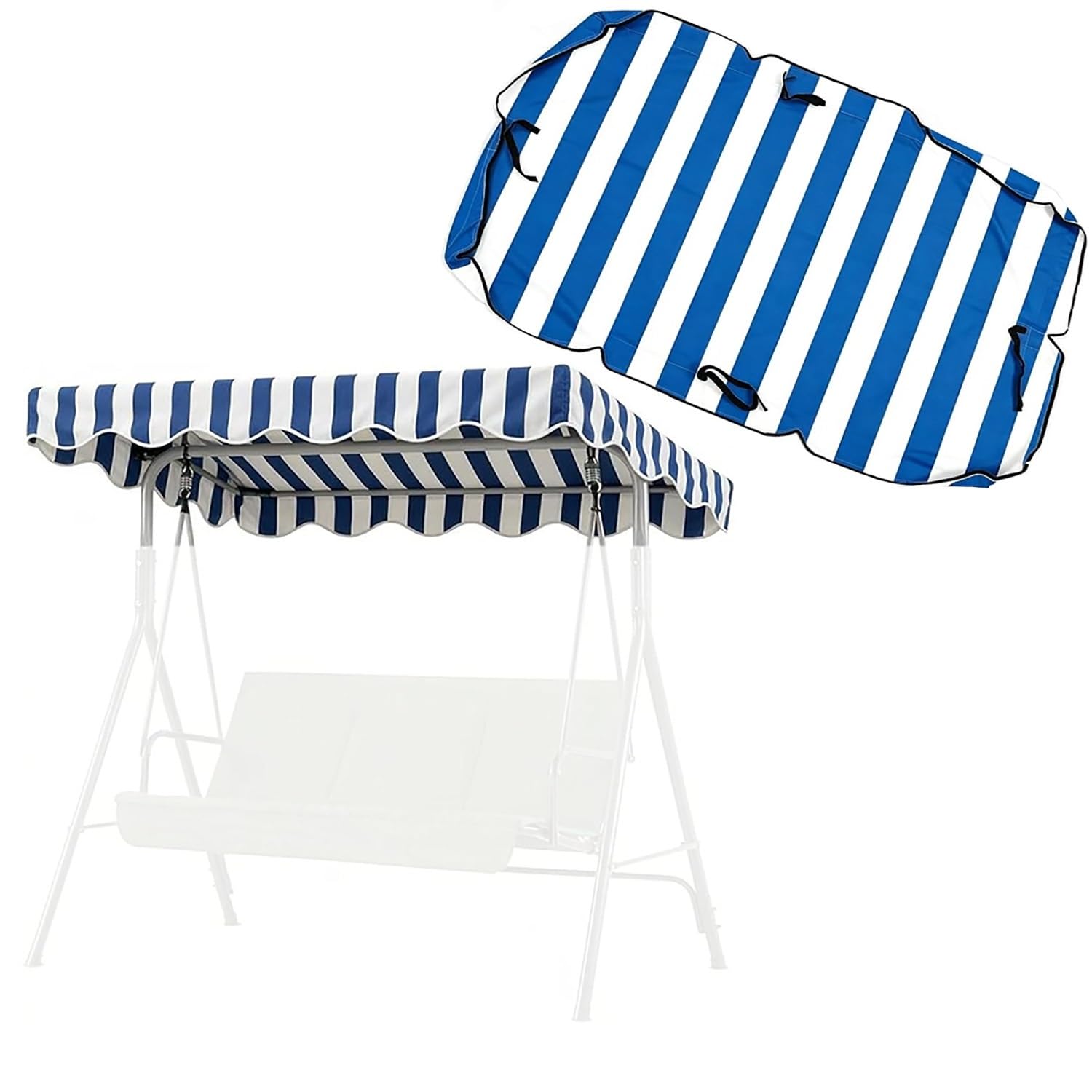YCXHGK Stripe Porch Swing Canopy Replacement Fabric, Outdoor Waterproof Swing Top Cover Replacement, Sun Shade Awning Cover for Garden Yard Park Porch(Blue,190x120cm/74.8x47.2in)
