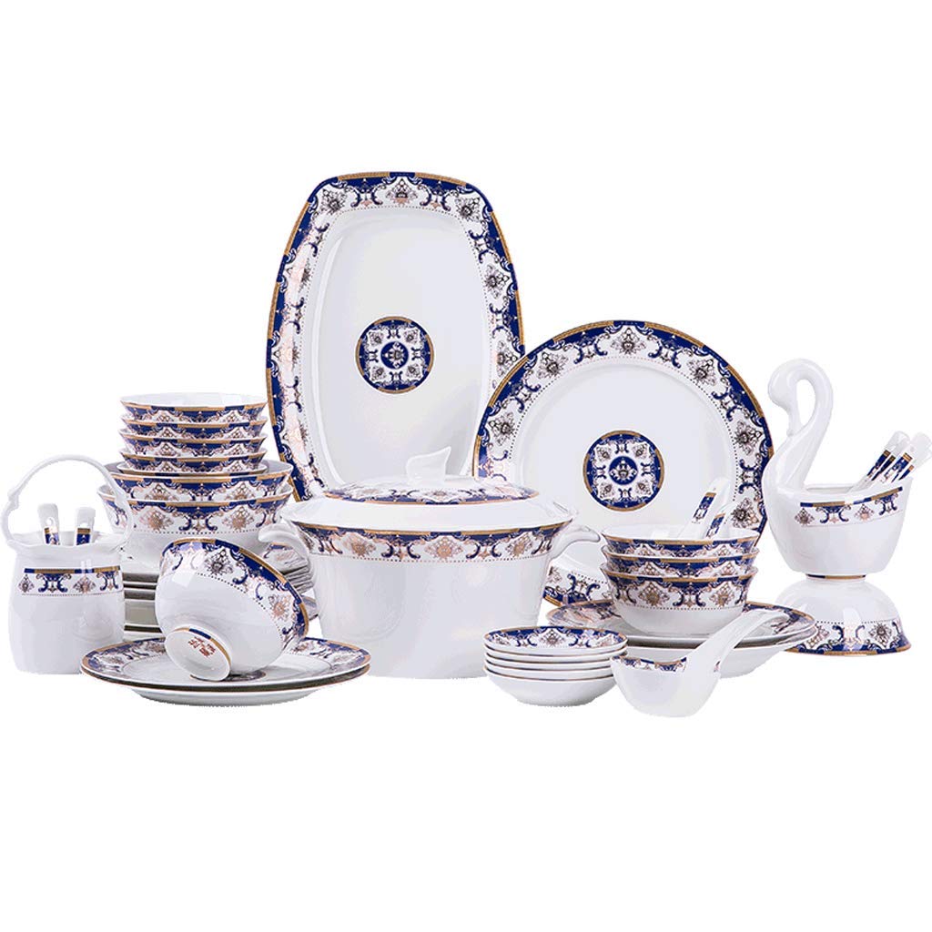 New Dinnerware Sets,Ceramics Dinnerware Set, 48 Pieces Blue Luxury Phnom Penh Bone China Dinner Sets/Porcelain Dishware Set for Wedding Gifts - Plates and Bowls Sets,