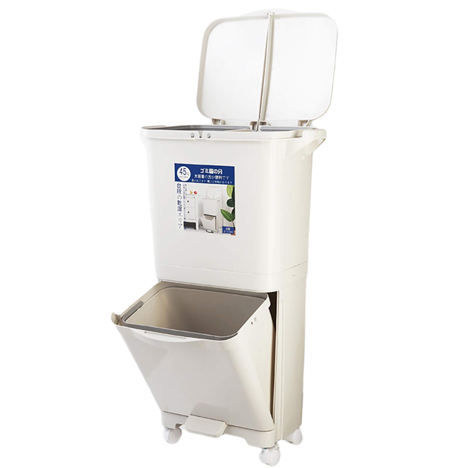 QWEASDF Trash Can Double Layer Strato di plastica Classificazione Stampa Tipo Superiore e Pedale Tipo Abbassa Il Livello con Doppio Coperchio Cucina Bagno Bidone per Il Riciclaggio,Double Layer