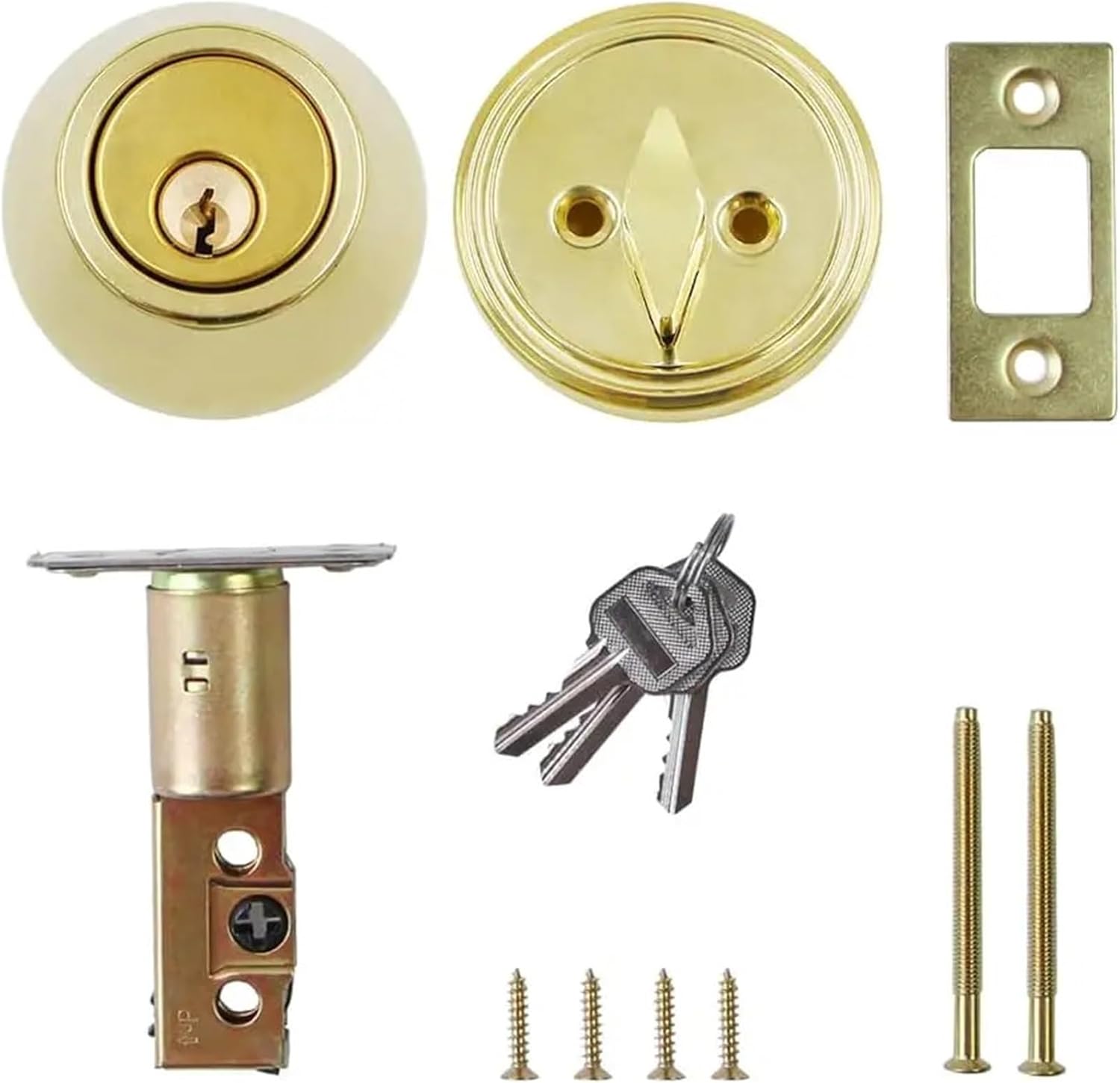 Single Cylinder Round Deadbolt Lock with Keys with Gold for Door Entrance 1Pcs