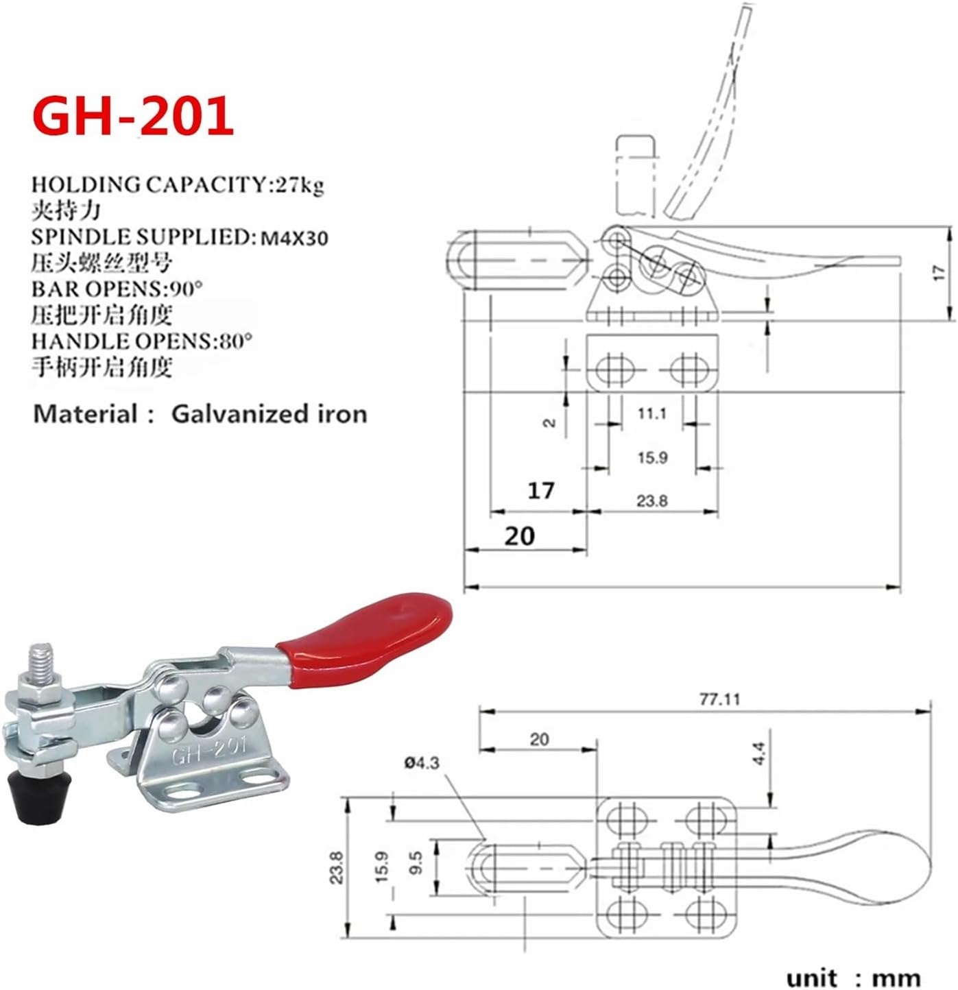 Toggle Clamps 10PCS GH-201 Hand Tool Toggle Clamp 201 Hold Down 66 lbs / 30 kg Holding Capacity