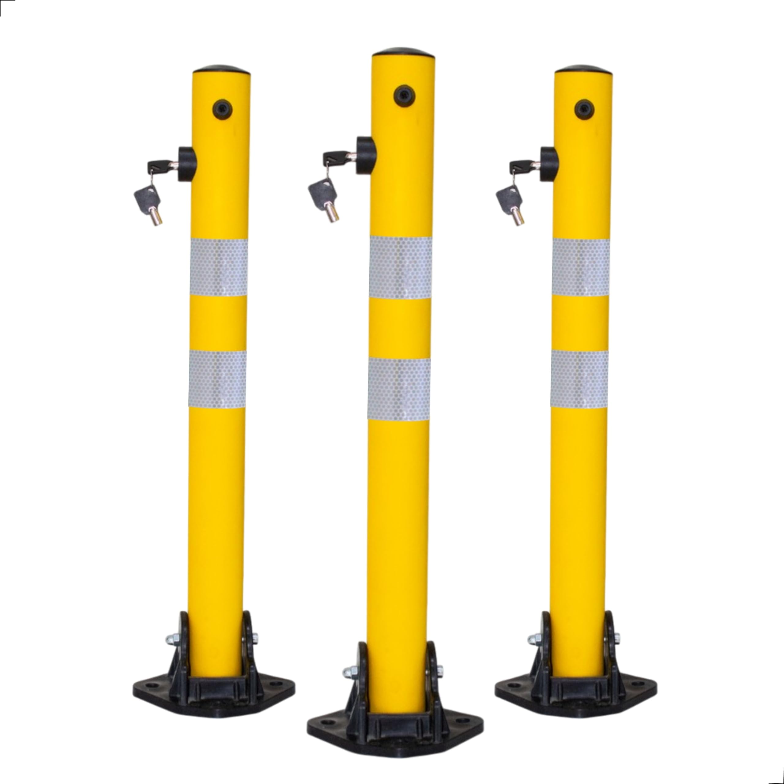Reflective 650MM Parking Barrier | Easy Operate Anti Manual Lock Yellow | Plastic Anti Parking Bollard | Parking Barrier Post with Key Lock (3 Pcs)