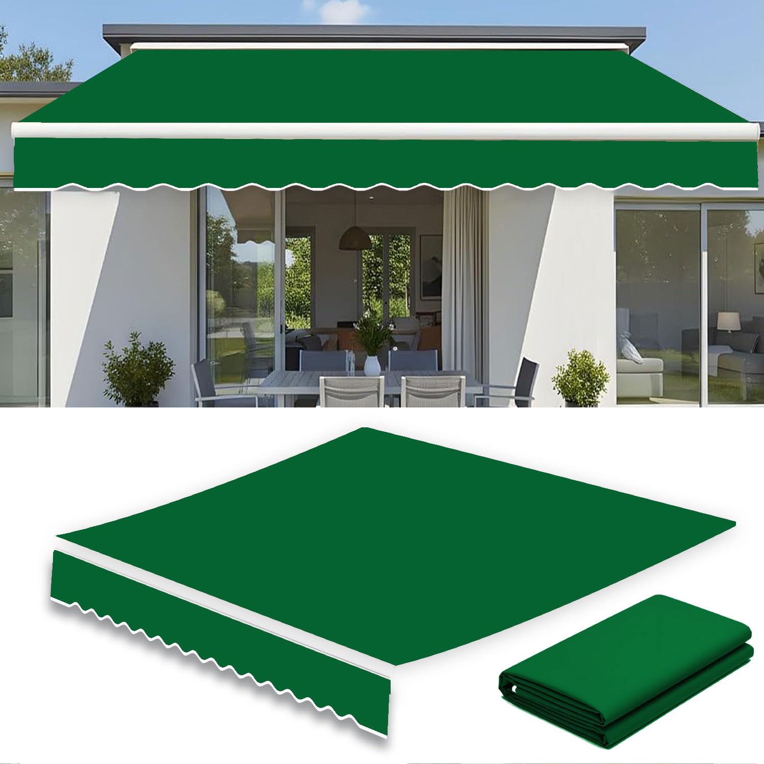 Tela de Repuesto para Toldo de Patio Retráctil para Puerta, Cubierta de Toldo Impermeable Con Cenefa, Lona de Refugio para Sombrilla Al Aire Libre para Tiendas Patios(Size:2.5x2m,Color:Verde)