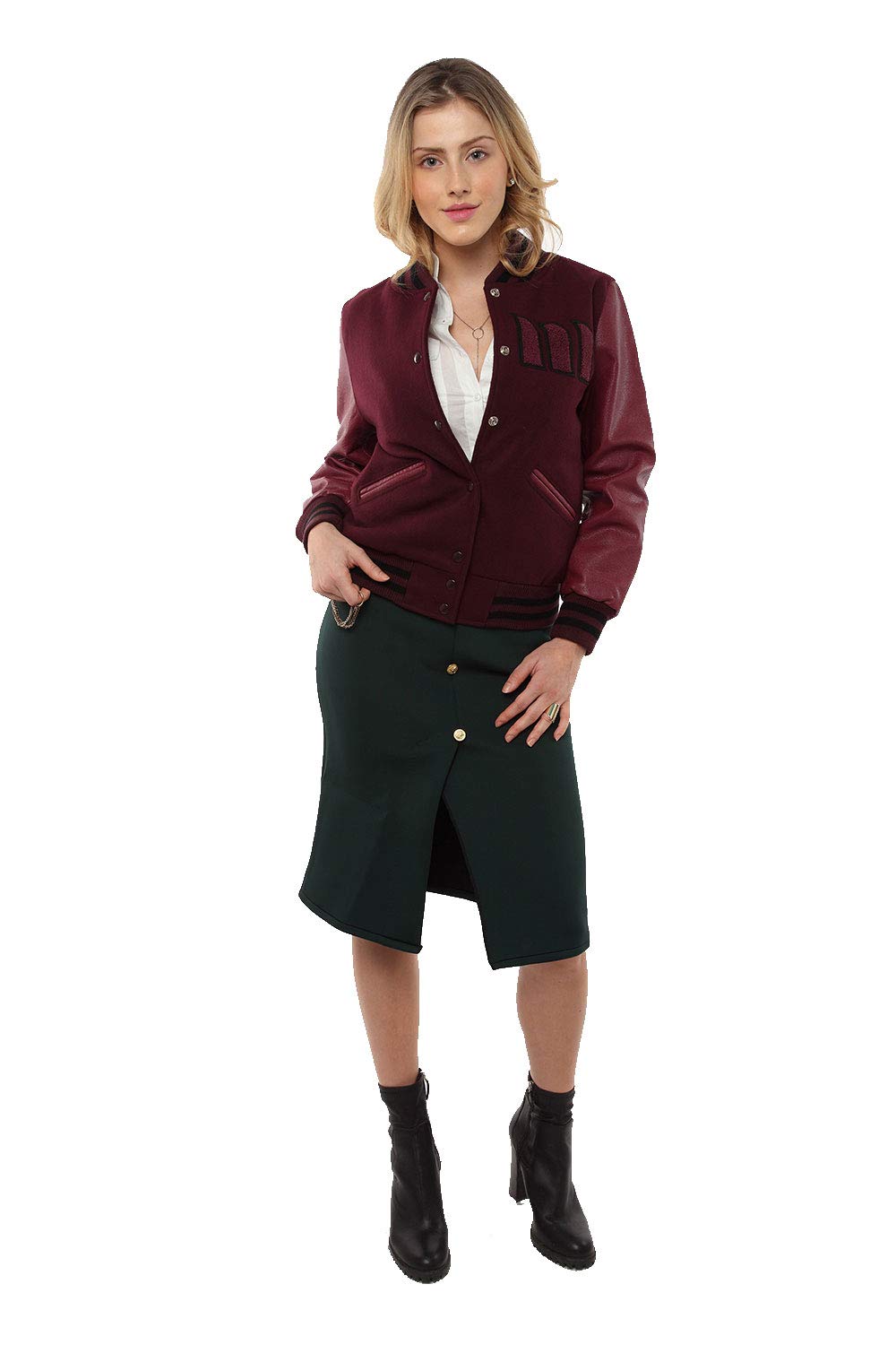 Dark Green Knee Lenght Skirt for Women-image-47