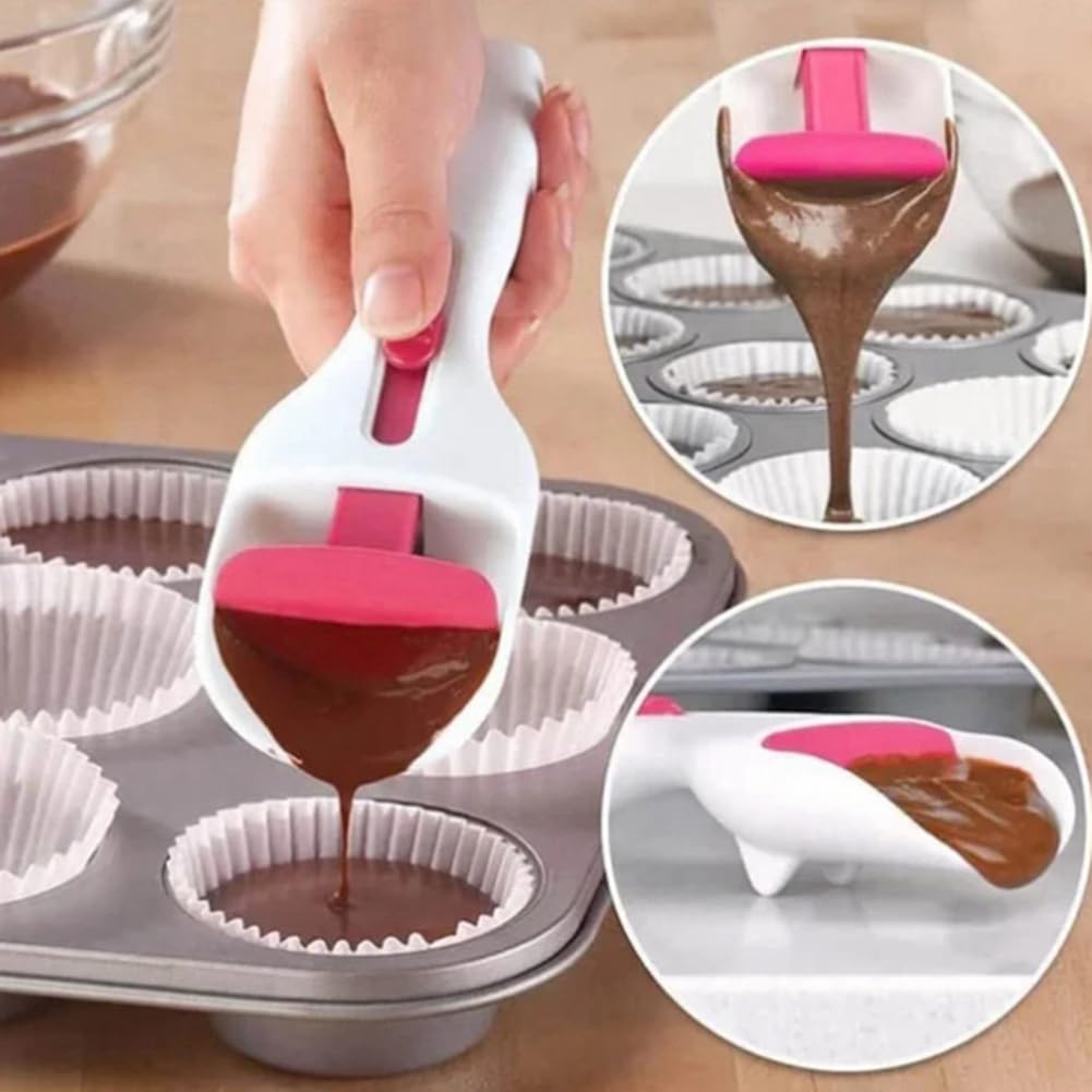 1 cuchara de distribución de masa para pasteles, botón deslizante de un solo toque dispensa la bata, dispensador de masa para el hogar, herramienta para hornear 3