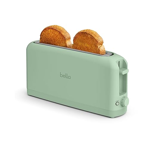 bella 2 Slice Slim Toaster, Fits-anywhere™ Kitchenware, 6 Setting Shade Control with Reheat & Cancel Buttons, Fits Sourdough, 10” Long Slot, Anti Jam & Auto Shutoff, 900 Watt, Seaglass