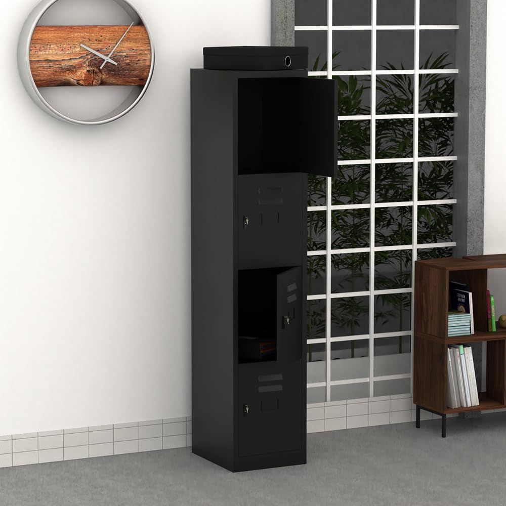 Mahmayi Godrej Compartment Storage Steel Locker Filing Cabinet Four Doors, Black, VSTISL4_door