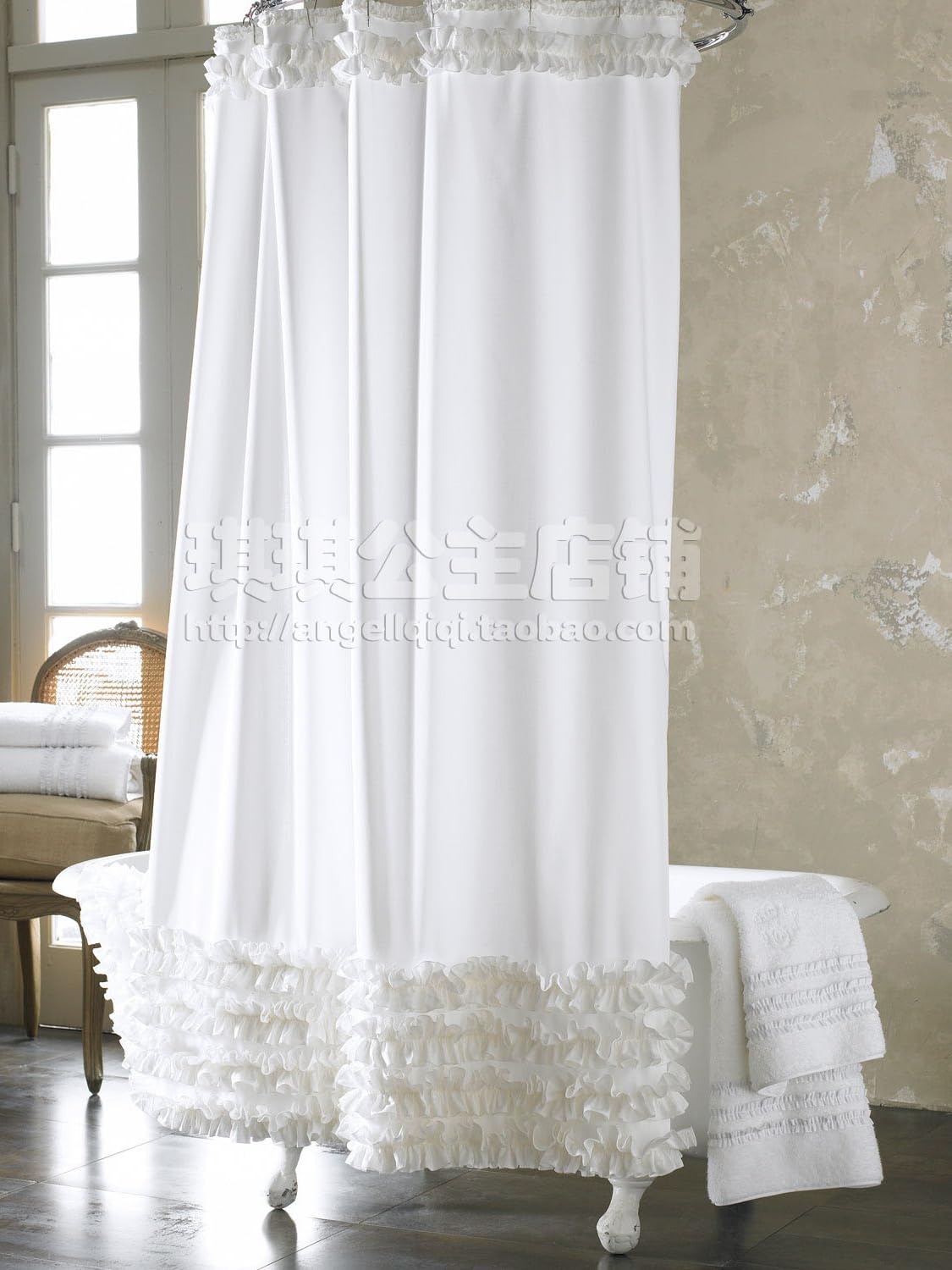 KIZAMI Rideau de Douche Fait à la Main avec Jupe 280 × 200 cm, Rideau de Douche en Polyester, Rideau de Douche imperméable Frais et épaissi, utilisé pour la décoration de Salle de Bain de Maison