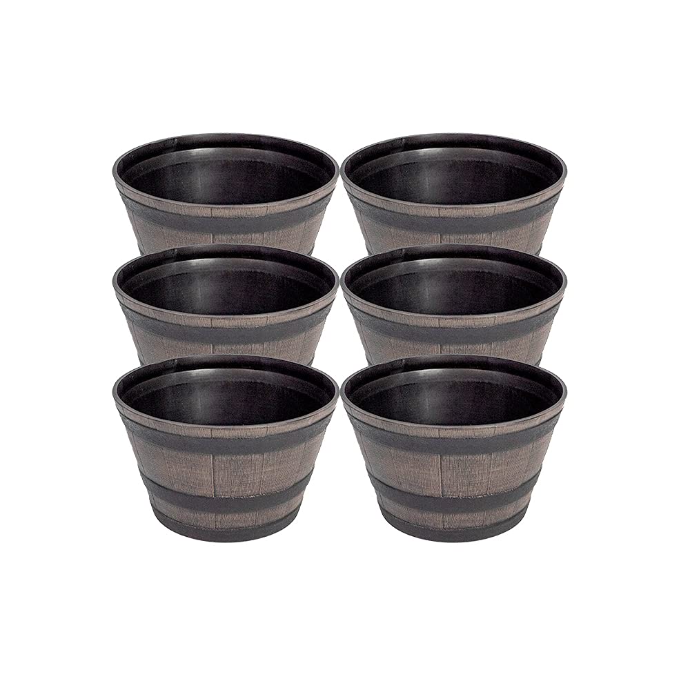 Thompson & Morgan Garden Wooden Effect Whiskey Barrel Planter, Outdoor Half Whiskey Cask Flower Pot, Indoor Rustic Patio Grow Plant Container (6, Medium)