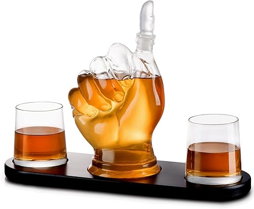 Miniatura 2 de Thumbs Up - Juego de decantadores de whisky con dos vasos de whisky de 10 onzas en bandeja base de caoba de madera rica, juego de regalo de