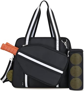 Pickleball Tote Bag for Women Men with Paddle Cover Pocket External Ball Bag and Adjustable Shoulder Strap Fence Hook