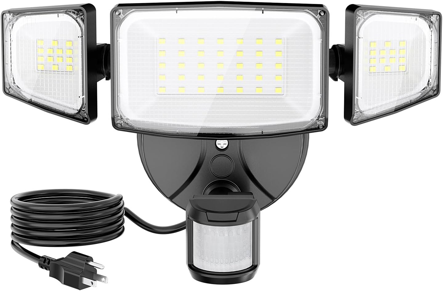 Olafus 50W Movement Sensor Out of doors Gentle Plug in, Movement Flood Gentle Nightfall to Daybreak, 5000LM LED Safety Gentle IP65 Waterproof, Movement Activated 6500K PIR Sensor Lighting for Storage Yard Patio Eave, Black