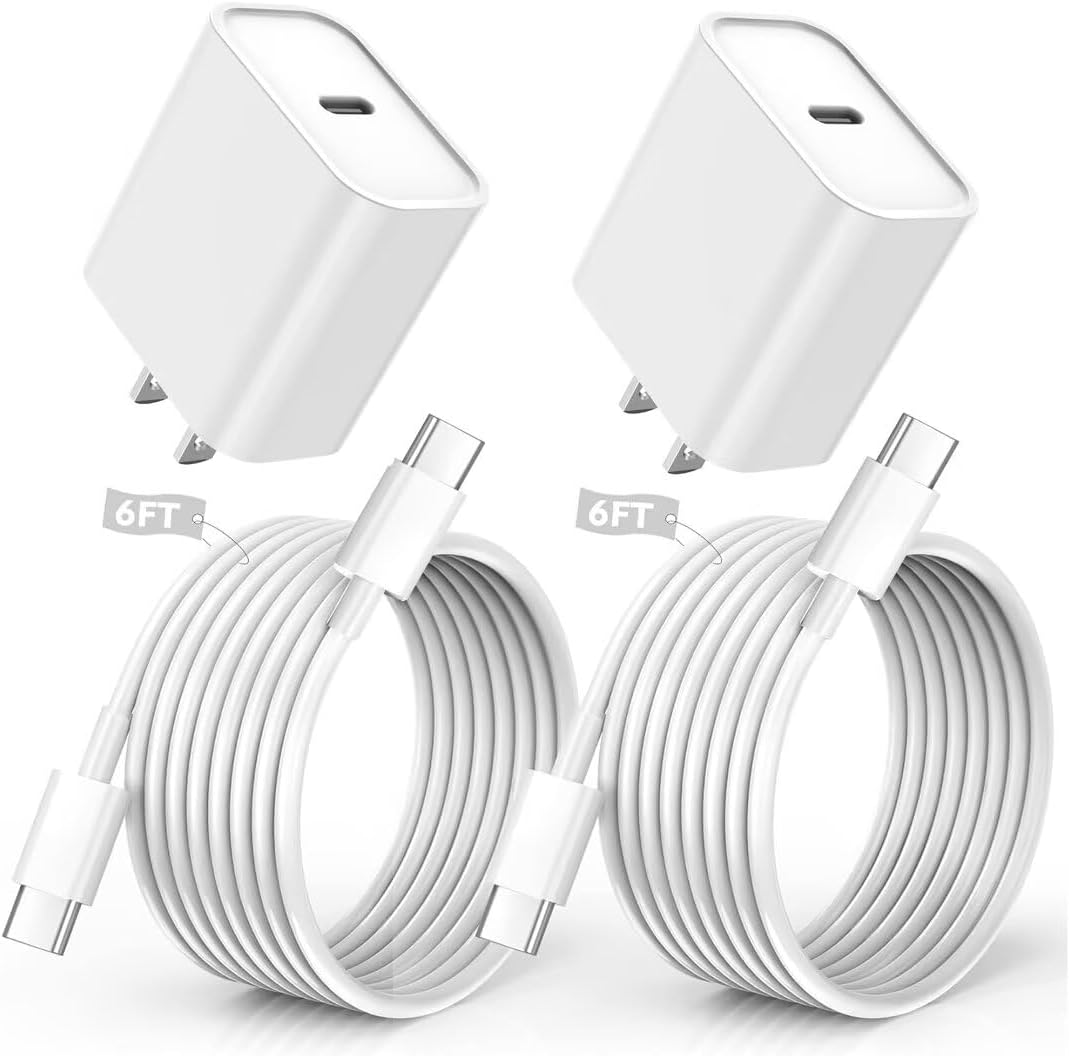 iPhone 17/16/15 Charger, USB C Charger, 2Pack 20W Type C Fast Wall Charge Power Adapter,6FT 60W USB-C to C Cable for iPhone Air/17Pro Max/15/16 Pro Max,iPad Pro 12.9/11 inch,iPad Air 5/4th,AirPods Pro