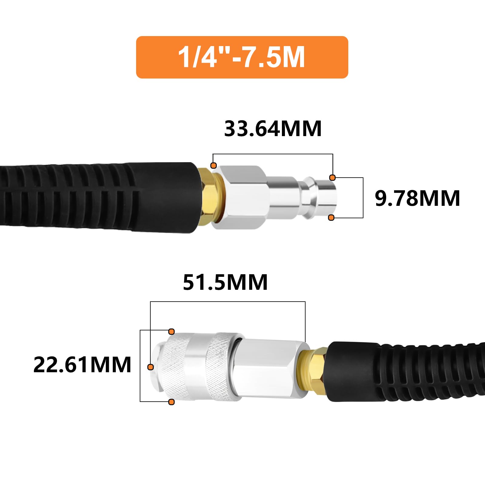 GASHER 1/4" x 7.5m verstärkter Polyurethan-Luftschlauch, maximaler Arbeitsdruck 1MPA, bestehend aus Messing und blauem PU-Schlauch GO