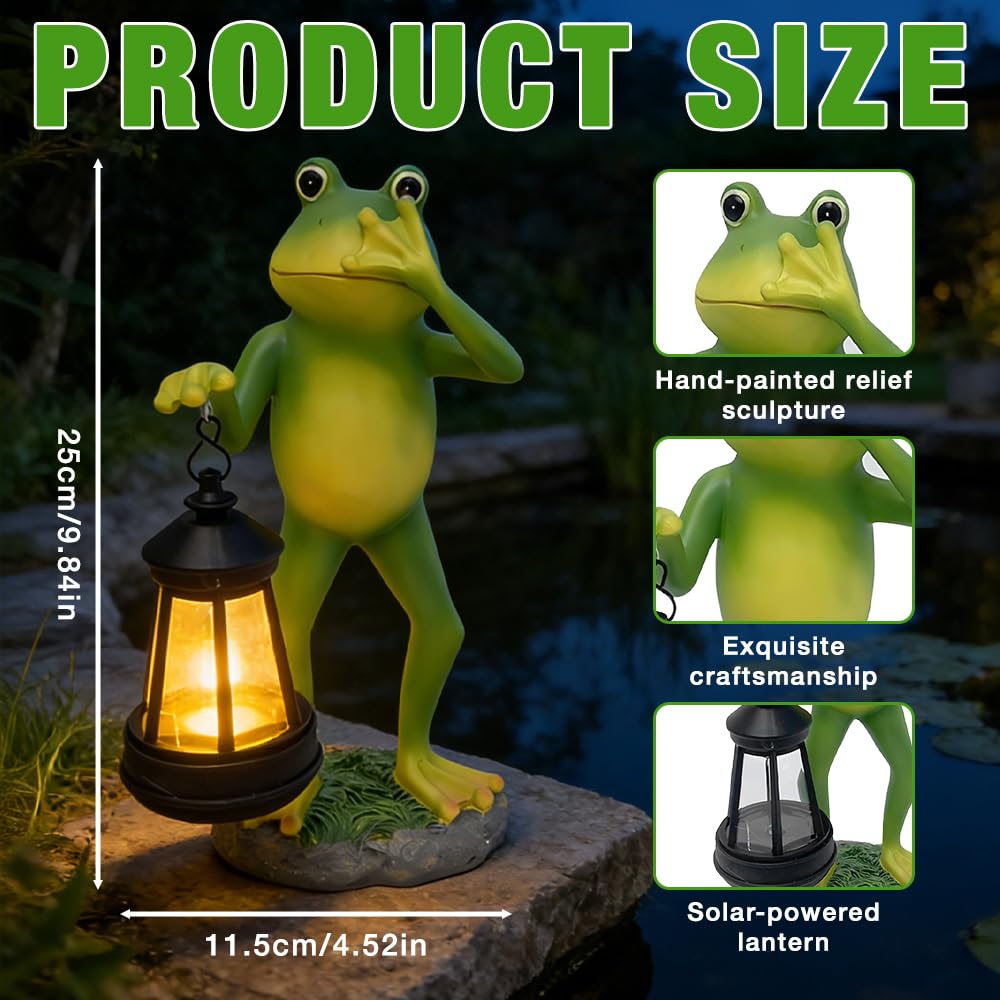 Mineup Outdoor Solar Frosch Garten Dekoration, Solar Frosch Statue, Frosc Figuren Draußen Deko, Frösche Figuren Mit Beleuchtung Für Hof Dekoration, Terrasse, Balkon, Garten, Rasen, Teiche