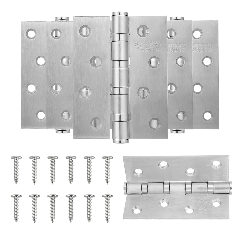 Confezione da 6 cerniere quadrate per porta interna in acciaio inox, 10,2 x 7,6 cm, cerniere per porte interne, cerniere per finestre, cerniere per porte esterne con viti
