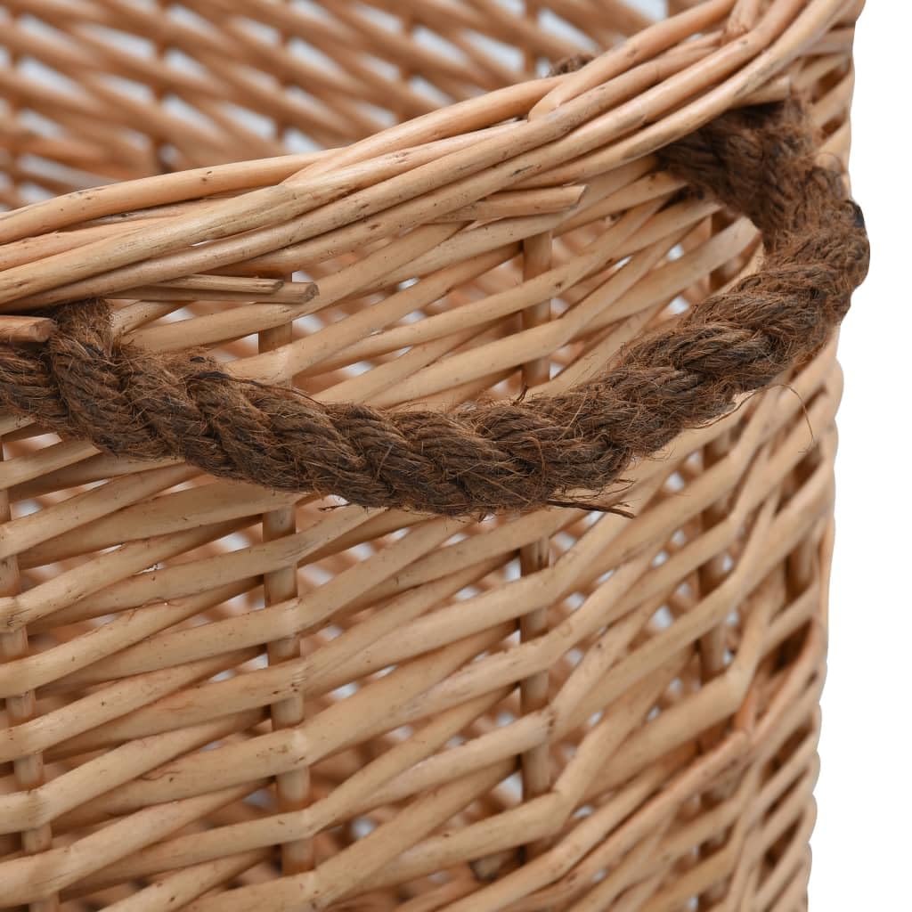 Cesta de madera de mimbre natural con asas de transporte, 78 x 54 x 34 cm, versátil cesta para leña para chimenea y estufa en interiores, sala de estar, terraza, almacén robusto
