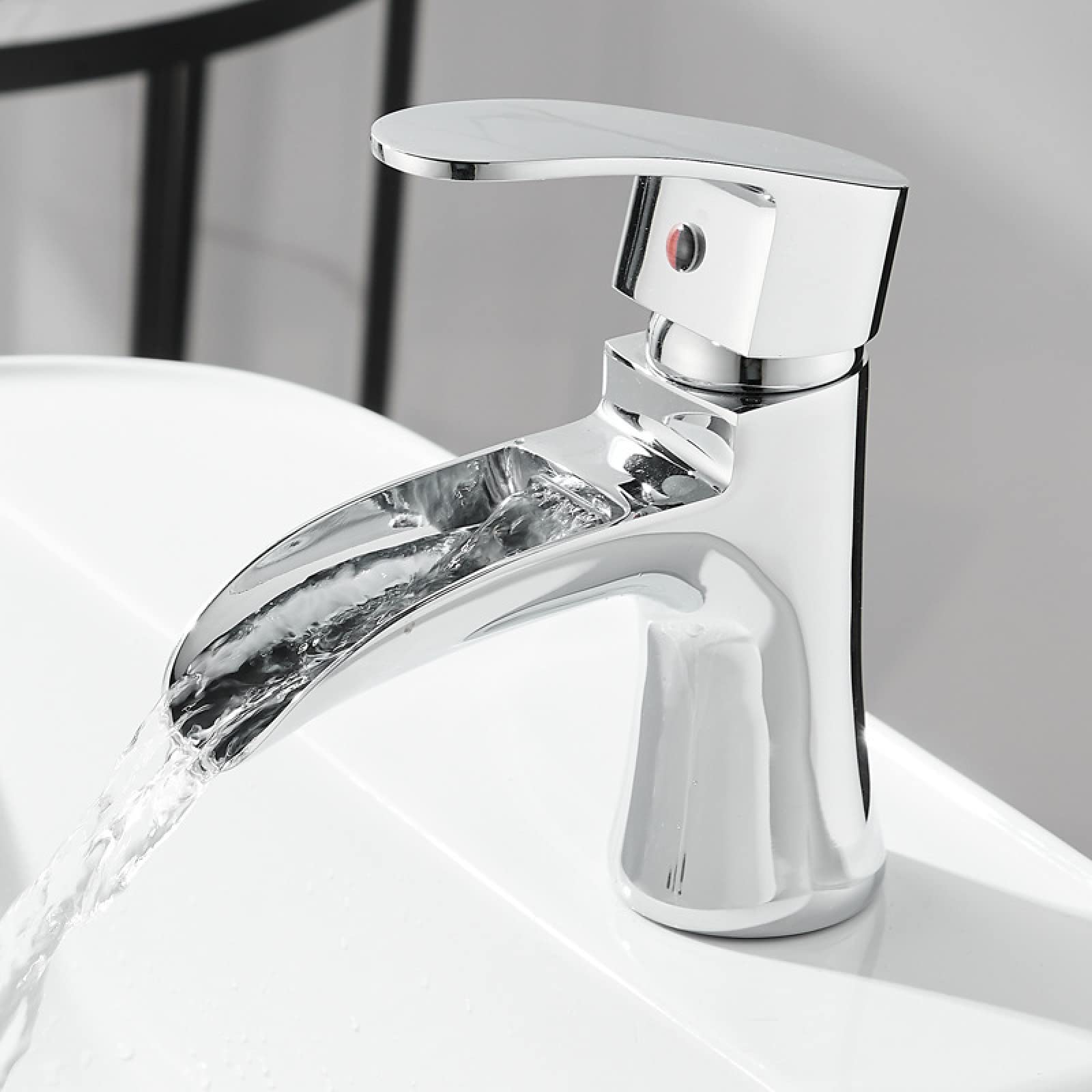 Genérico Lavabo, Cascada, Grifo, Lavabo De Encimera, Agua Fría Y Caliente, Monomando, Mueble De Baño De Un Solo Orificio, Grifo De Cobre, Negro Bajo