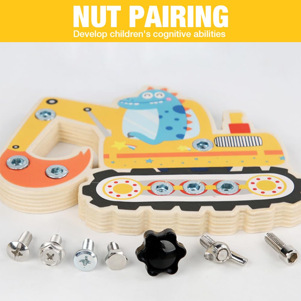 Montessori Schraubbrett Holz - Motorikspielzeug Ab 2 Jahre Mit Bagger Design