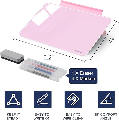 Vista 56 de TSJ OFFICE Pizarra blanca de escritorio pequeña – Pizarra de cristal de borrado en seco de 12 x 8 pulgadas con soporte, tablero de escritorio