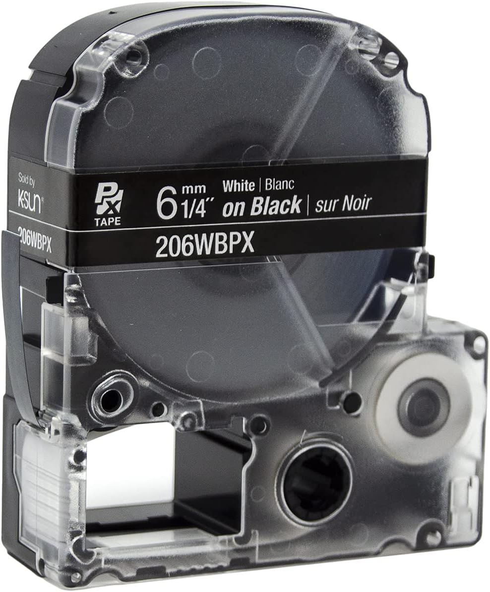 Epson LABELWORKS 206WBPX Genuine PET (Polyester) Tape Cartridge - White on Black Label Maker Tape - 1/4" (6MM) Wide, 30' - Image 5