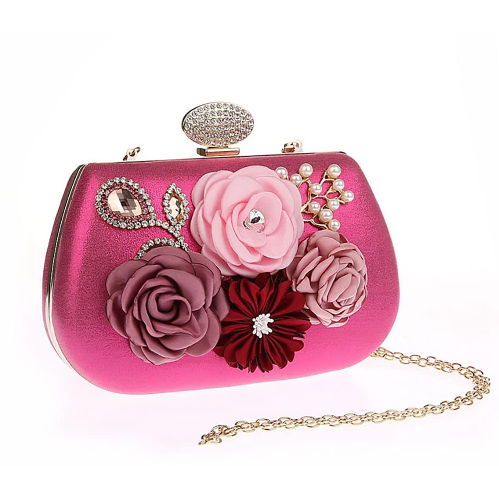 Borsa da donna per pochette da sera, con fiori, con manico a cerchio, elegante borsa a mano, con perle e fiori, borsa a tracolla per donne e donne